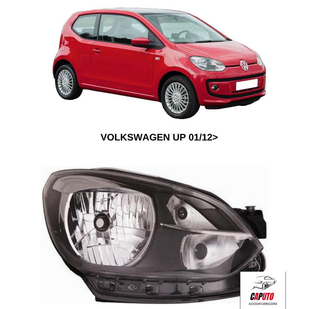 FARO DX H4 PREDISPOSIZIONE REGOLATORE ELETTRICO VOLKSWAGEN UP 01/12>PARABOLA NERA - BORDO NERO